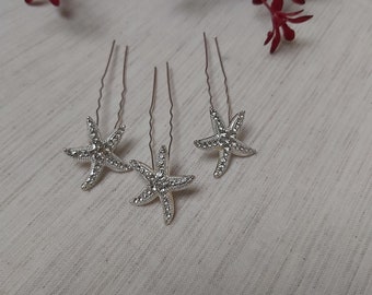 STAR FISH bride hairpins, bridesmaids hair pins, bridal hair accessory, silver hair pins, shimmering hair pins, set of 6