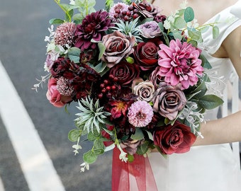 Artificial silk foam flowers wedding bouquet, pink flowers bouquet, buttonniere, corsage, haircomb, cake flowers decoration