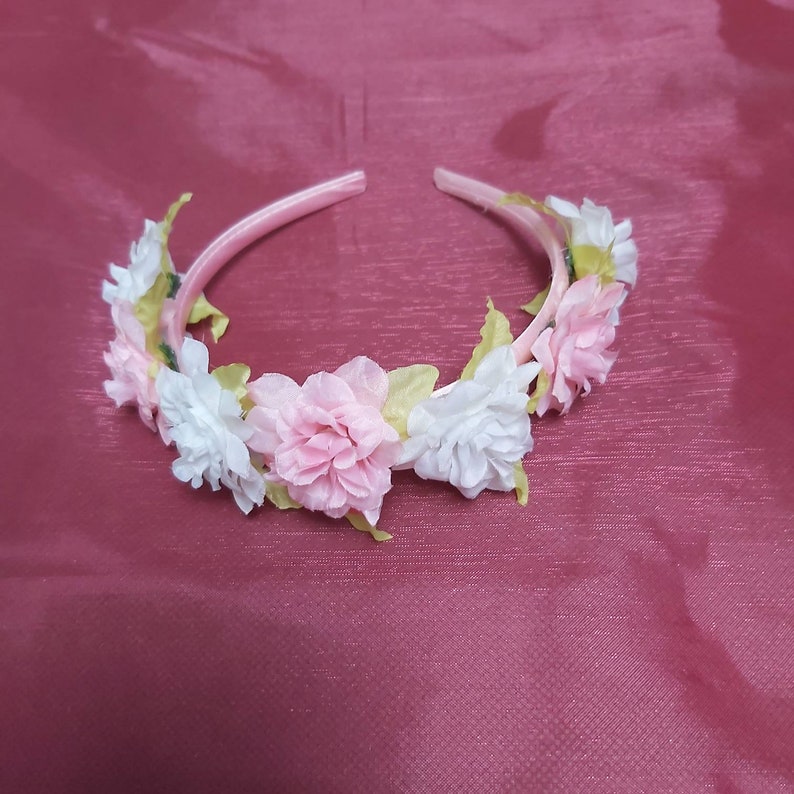 Pink Flowers Headband Wedding Hair Accessory Flower Girl Etsy