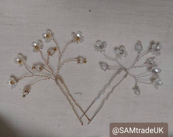 Bridal hair pin, silver hair pin, gold hairpin, flowers hairpin, bridal hairpiece, bridesmaids hair pins, hair accessories, set of 2 pins