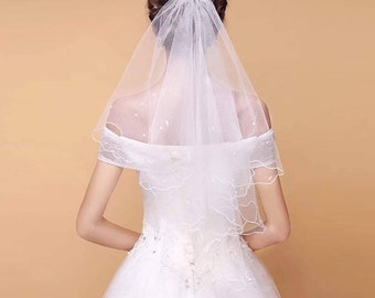 Short Tulle Wedding Veils, Two Layer veil, white veil, Ivory bridal Veil, elbow length veil, plain veil, short veil, bride veils