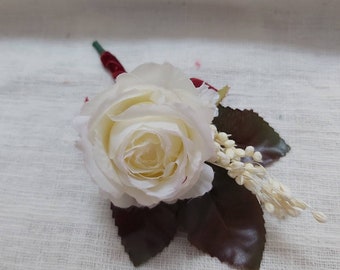 ivory buttonhole rose boutonniere wedding flowers groomsmen boutonniere ivory ,white rose groom buttonhole