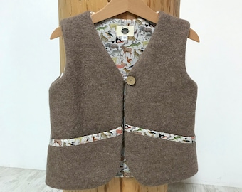 Gilet de berger, veste sans manches en laine et liberty, avec poches