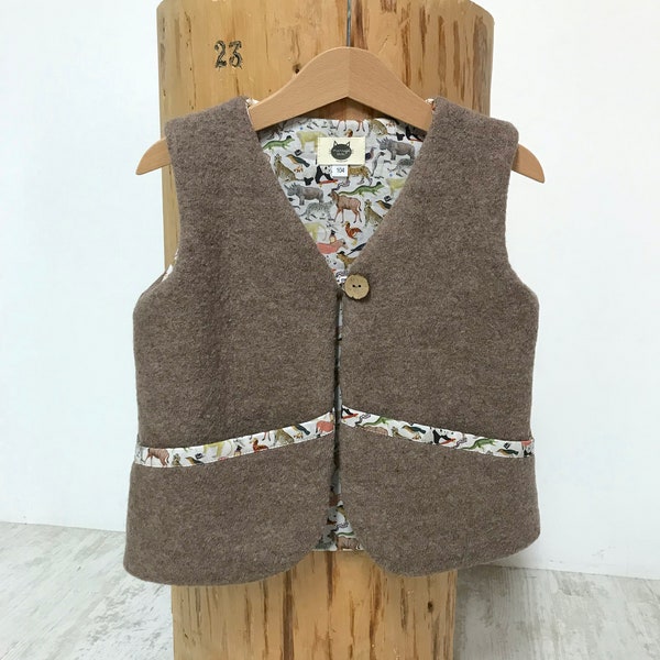 Gilet de berger, veste sans manches en laine et liberty, avec poches