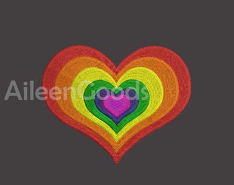 Heart Rainbow Embroidery design 7 Size INSTANT download machine embroidery