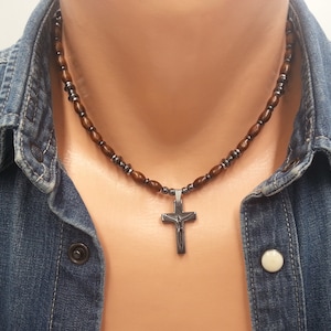 Heren kralenketting kruis houten ketting heren heren surfer ketting hematiet kruis heren kralen choker ketting heren strandketting
