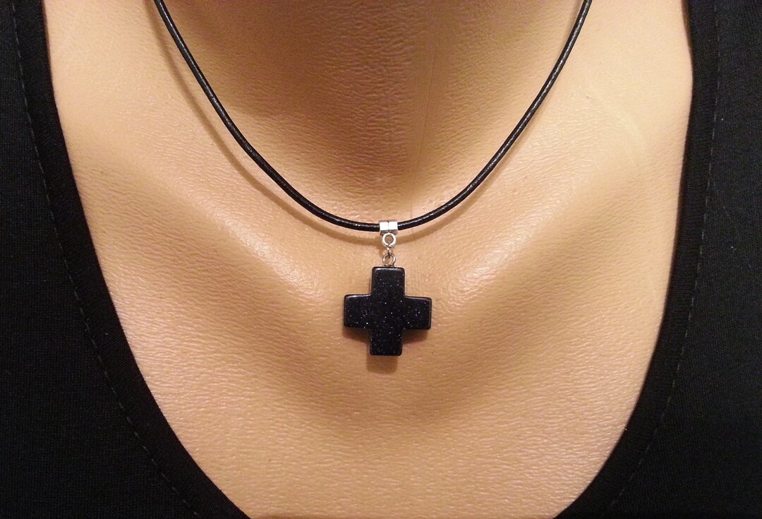 Cross Leather Necklace Women's Leather Necklace Blue Cross Leather
