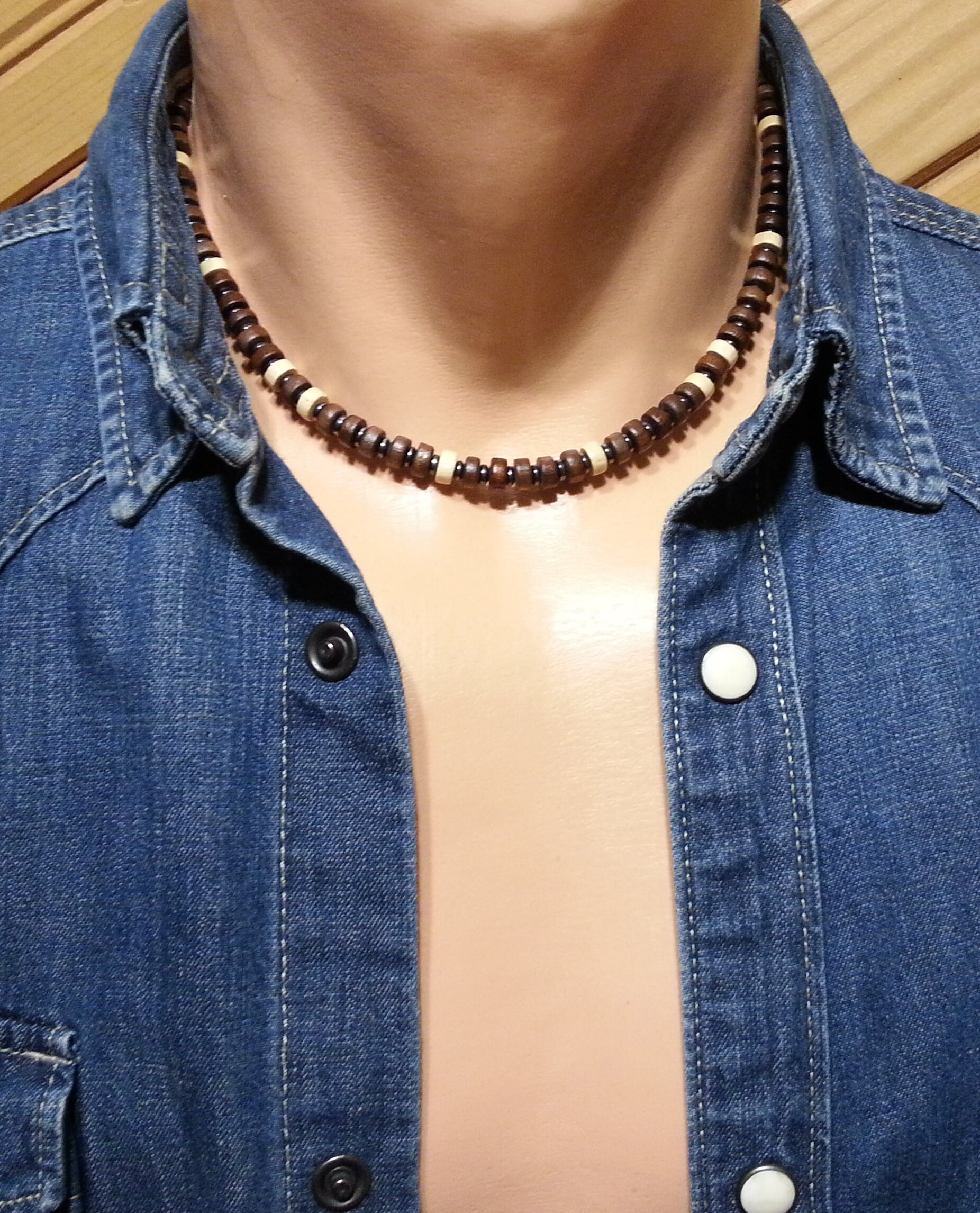 Mens Beaded Necklace Men Wood Necklace Men Surfer Necklace Etsy