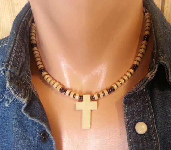 Men Cross Necklace Hematite Mens Beaded 