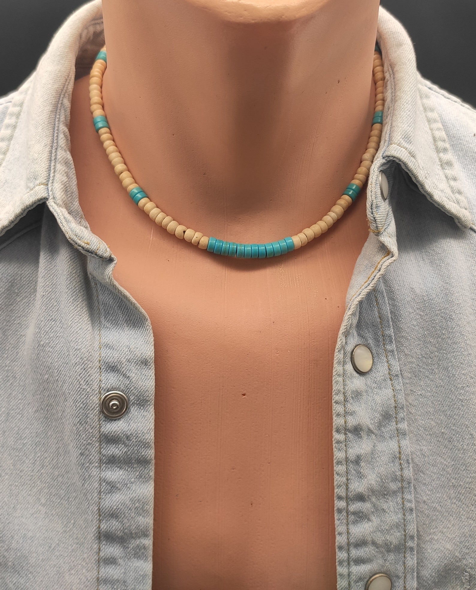 Mens Beaded Necklace Choker Men Surfer Necklace Men Wood Necklace Men