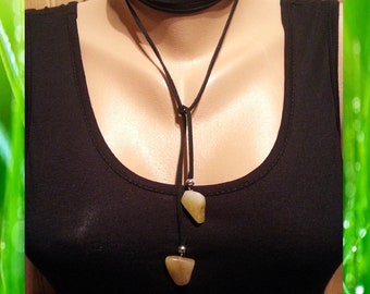 Wrap necklace Yellow Jasper Leather Necklace Black Leather Lariat necklace Y necklace Arrow necklace Choker necklace Pendant necklace