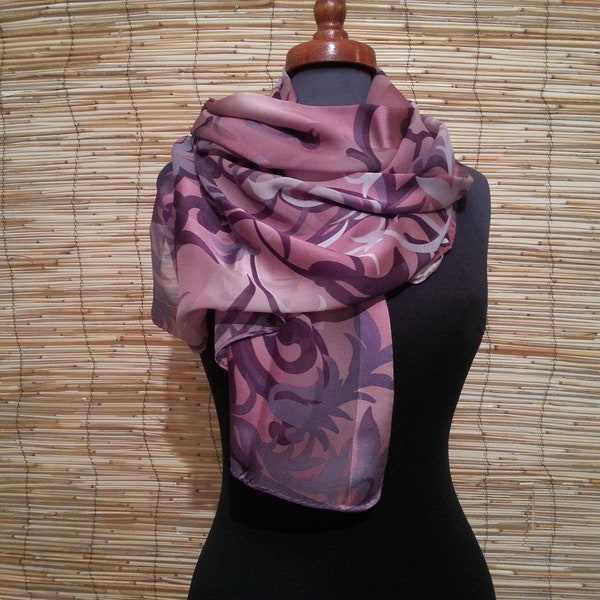 Silk Scarf Vintage Lavender Purple Tones Large Long Scarf Violet