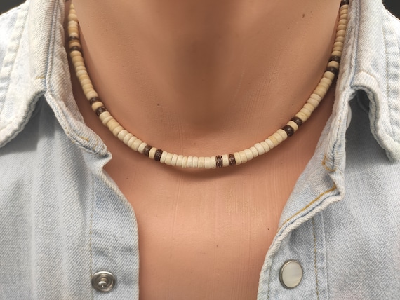 Men Surfer Necklace Mens Beaded Necklace Men Wood Necklace Mens