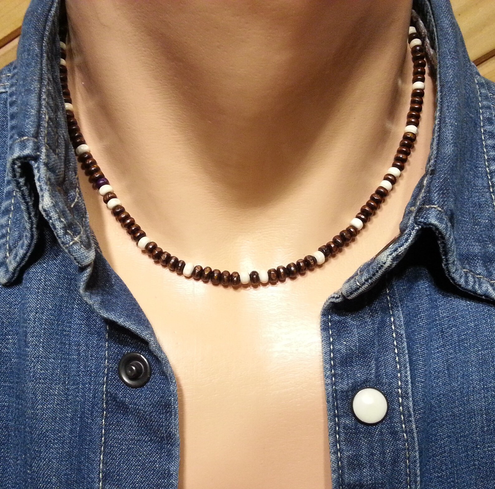 Mens Beaded Necklace Men Wood Necklace Men Surfer Necklace Etsy