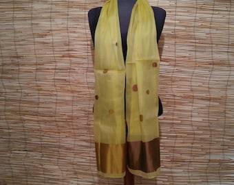 Vintage sjaal geel bruin lange sjaal