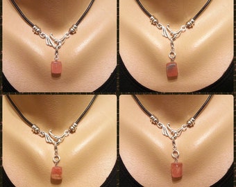 Leather Necklace Rose Quartz Pendant Leather Necklace Choker Pink Stone Leather Necklace Rose Quartz Choker Leather Gemstone Jewelry  Womens