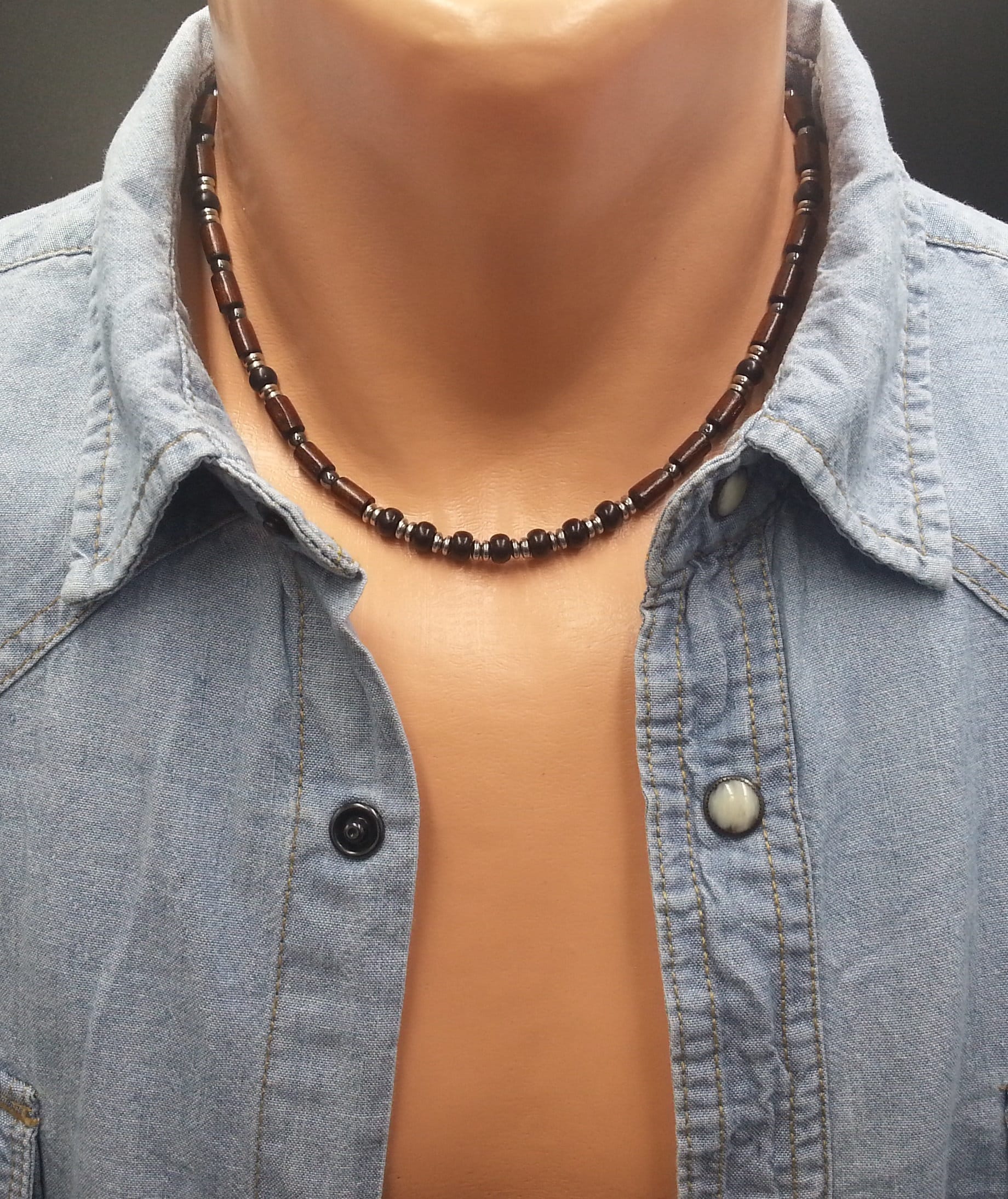 Mens beaded necklace etsy