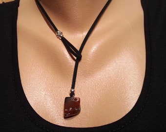 Mahogany Obsidian Leather necklace Black Brown Y necklace Stone Leather necklace Gemstone Choker necklace Pendant necklace Lariat necklace