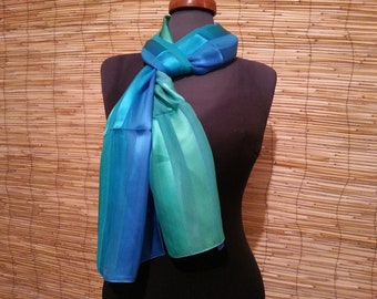 Turquoise Silk Scarf Vintage Blue and Green Tones Pure Silk Large Long Scarf