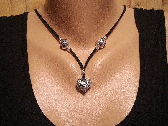 Leather Necklace Long Heart Necklaces Genuine Black - Black Leather Necklace With Pendant Leather Necklace Long Heart Necklaces Genuine Black - Black Leather Necklace With Pendant