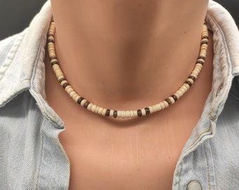 Men Surfer Necklace Mens Beaded Necklace Men Wood Necklace Mens Choker Necklace Men Beach Necklace Mens Coconut Necklace African Necklace