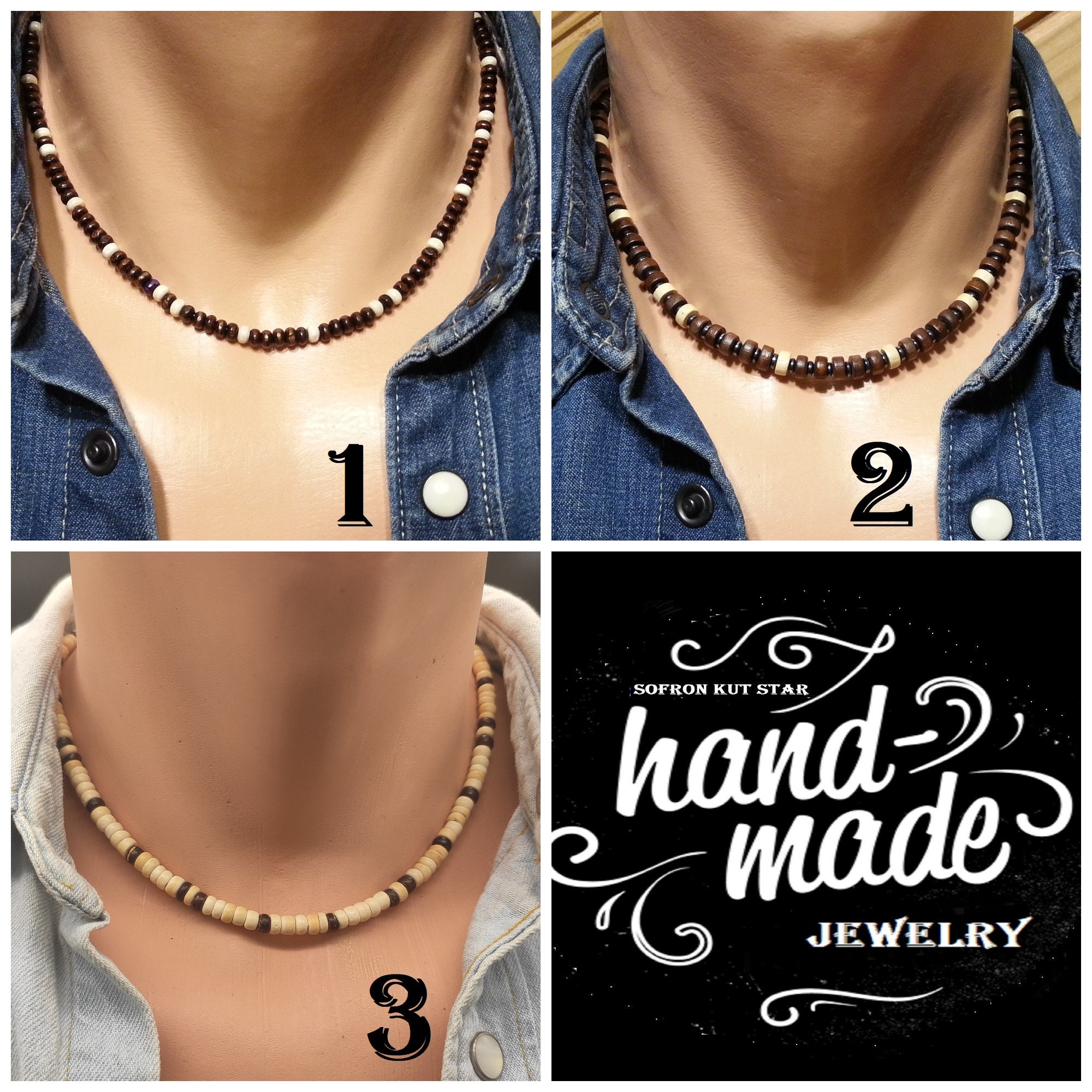 Mens Beaded Necklace Men Wood Necklace Men Surfer Necklace Etsy