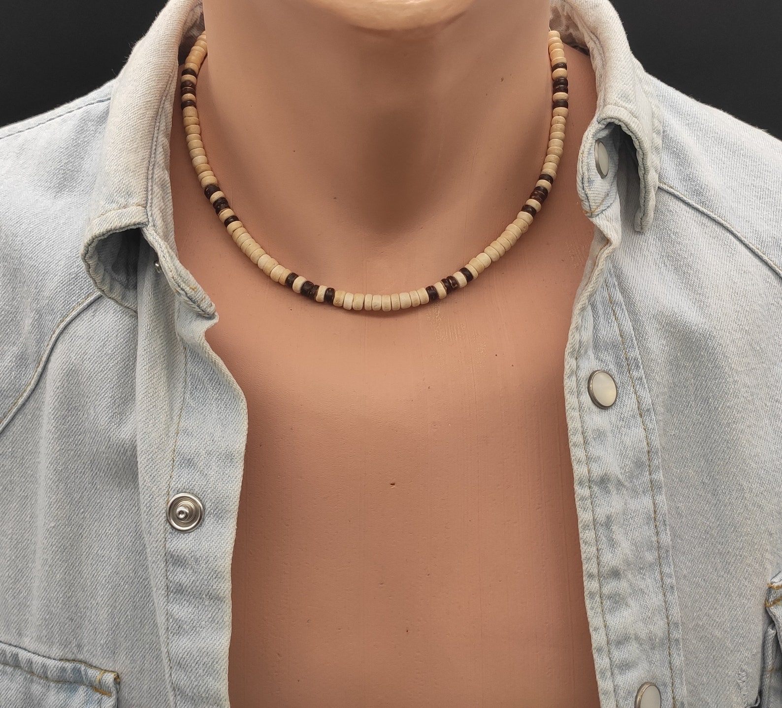 Mens Beach Necklace Mens Beaded Necklace Men Wood Necklace Men Surfer