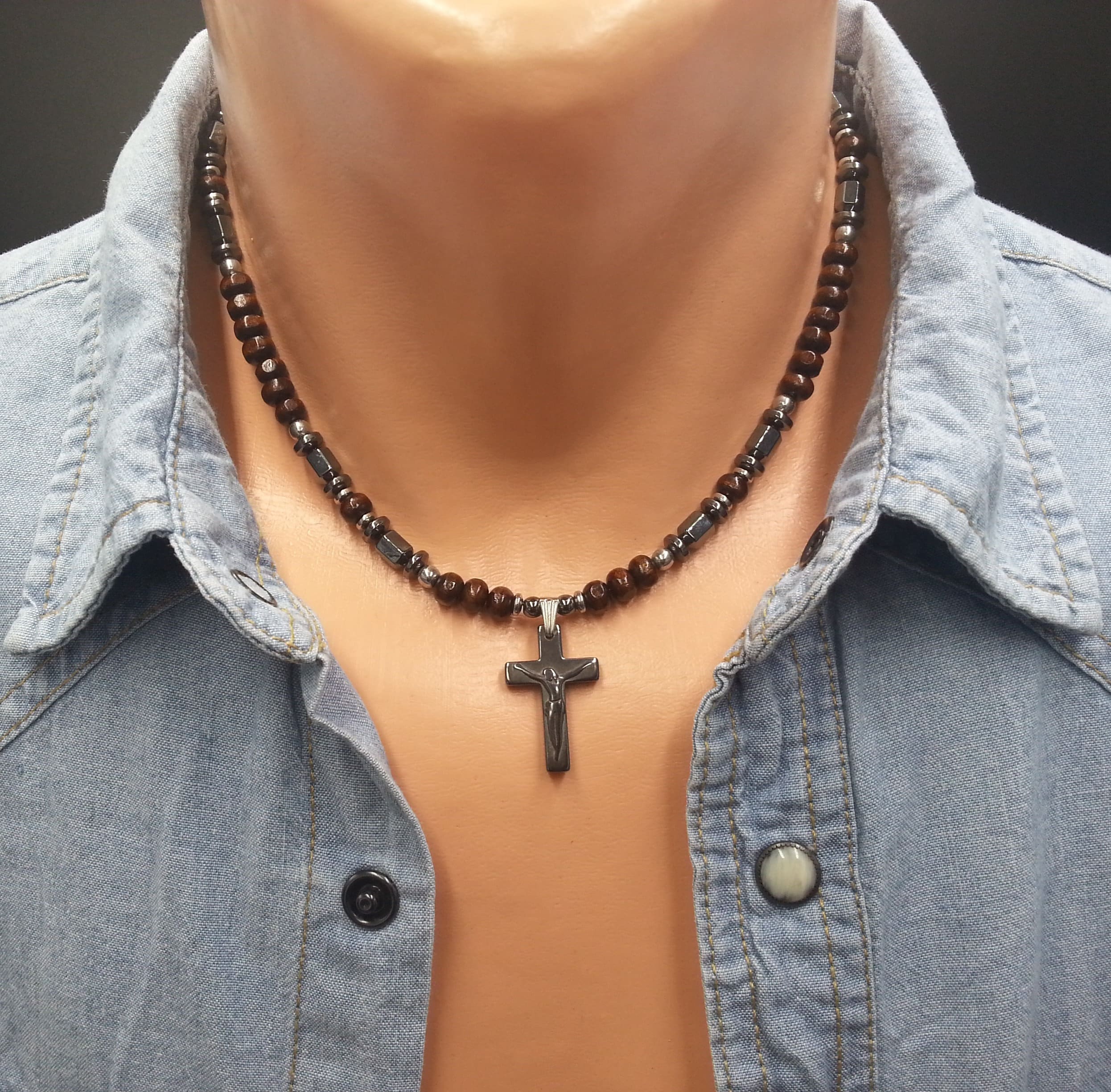 Memphis Holzperlen Halskette - Braune Perlenkette 90cm Für Männer