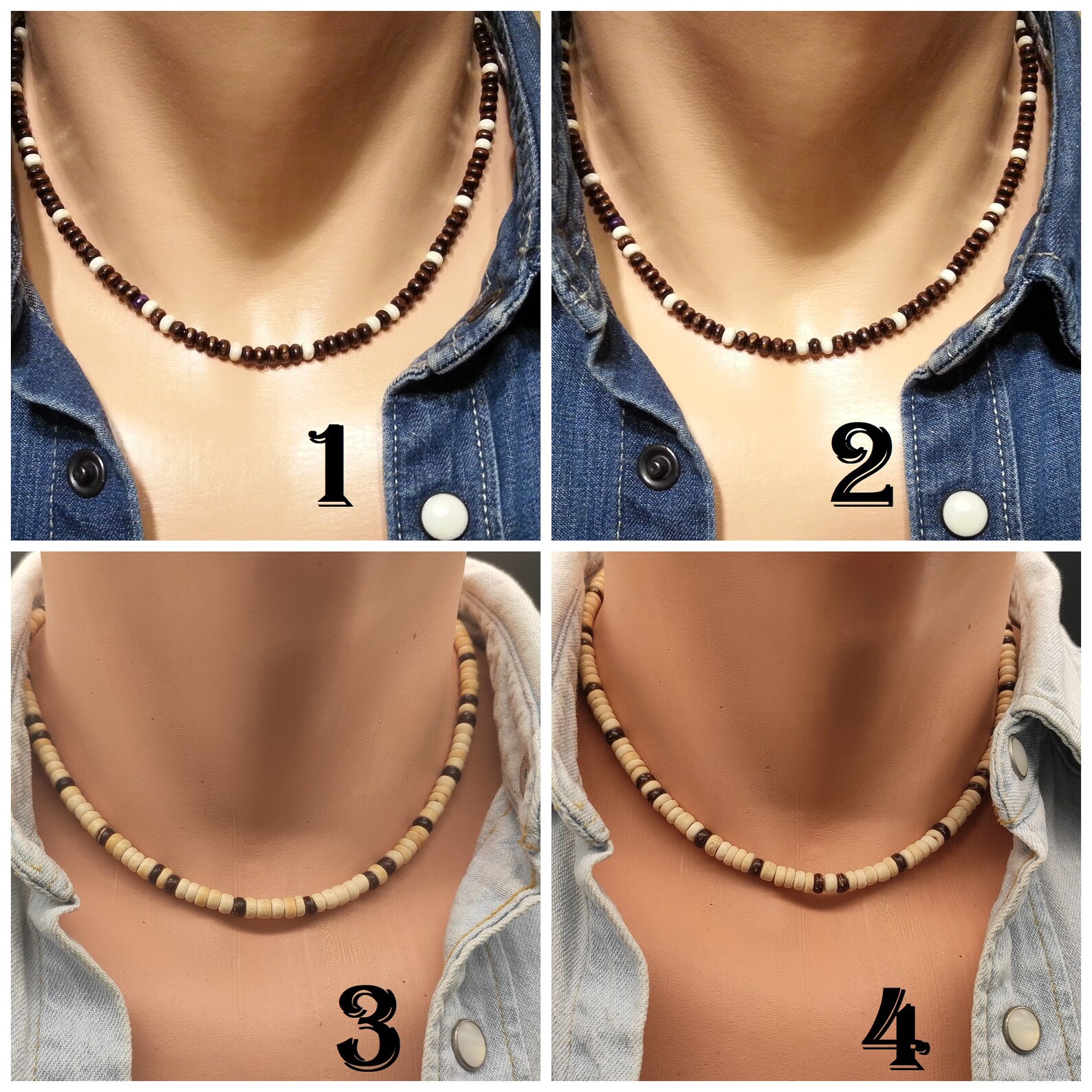 Mens Beaded Necklace Men Wood Necklace Men Surfer Necklace Etsy