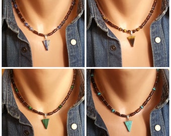 Arrowhead Men Surfer Necklace Turquoise Men Beaded Necklace Tiger eye Men Choker Necklace Malachite Men African Necklace Sodalite