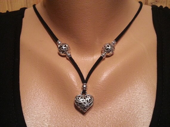 Leather Necklace Long Heart Necklaces Genuine Black - Black Leather Necklace With Pendant Leather Necklace Long Heart Necklaces Genuine Black - Black Leather Necklace With Pendant