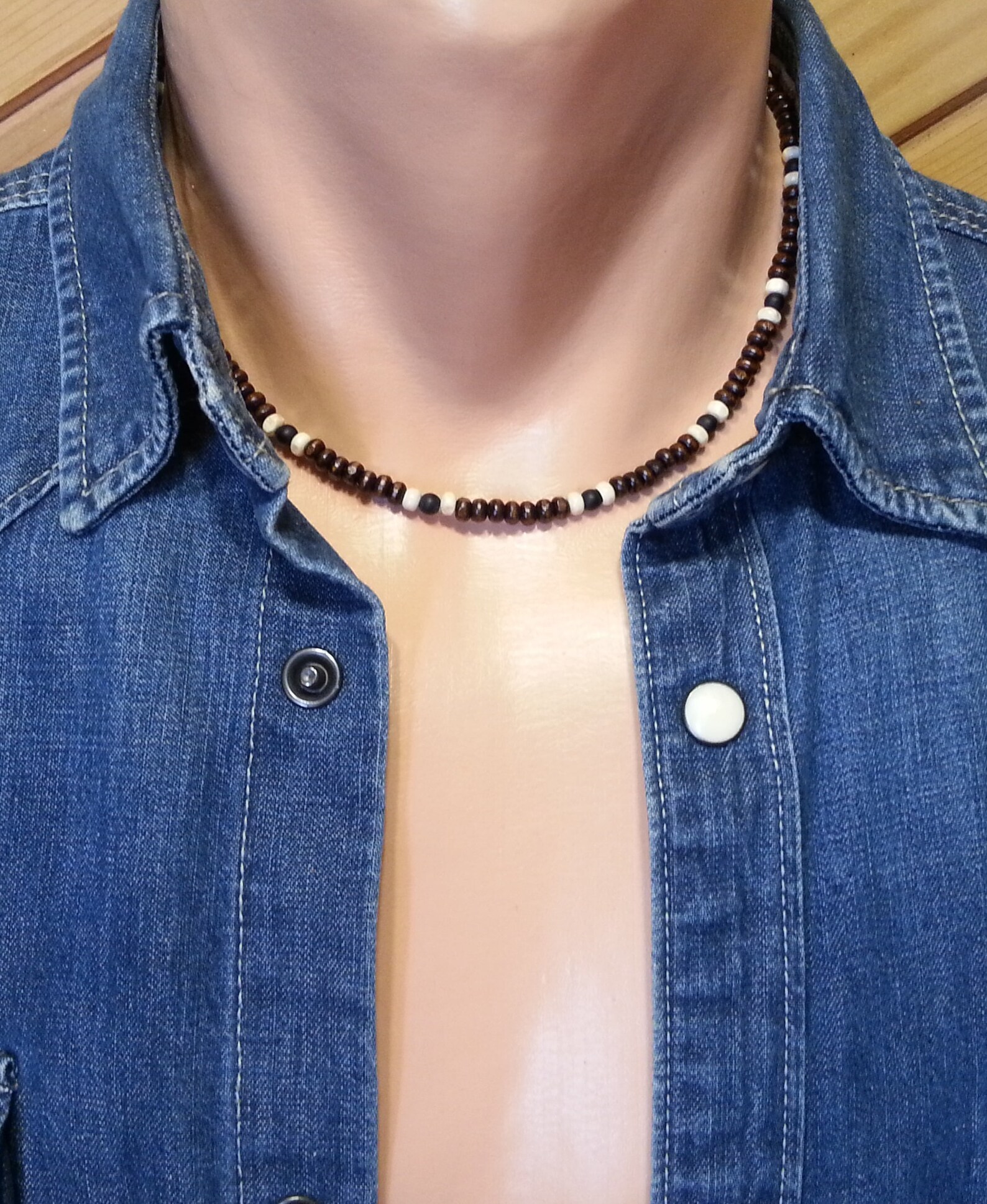 Mens Beaded Necklace Black Onyx Mens Surfer Necklace Mens Wood Necklace