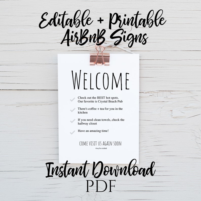 INSTANT DOWNLOAD Airbnb Printable Signs Wifi And Welcome Etsy Canada