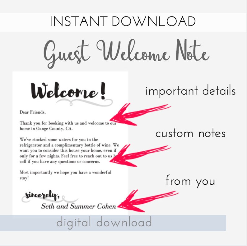 PRINTABLE Custom Note to Our Home Etsy