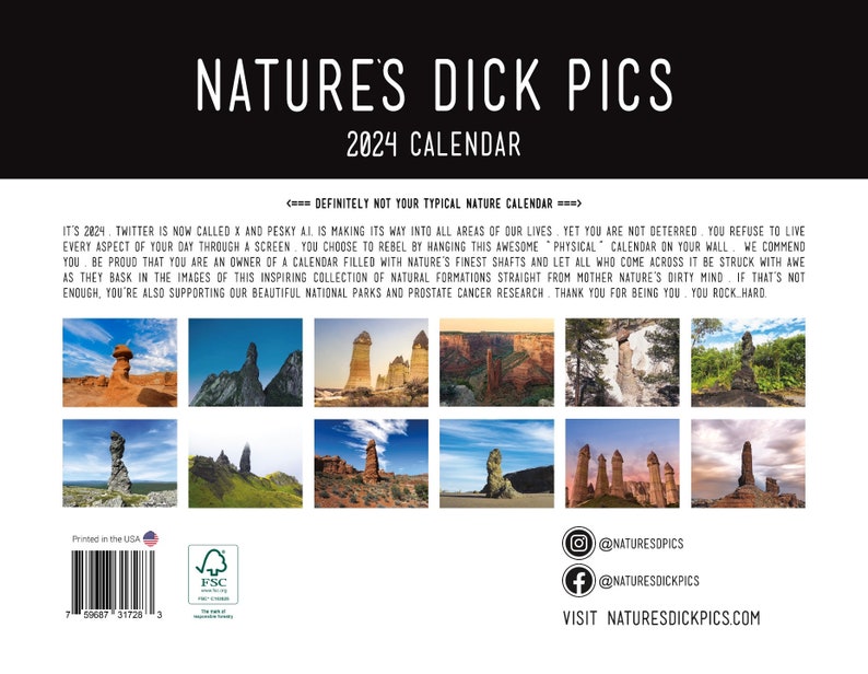 Natures Dick Pics 2024 Wall Calendar Funny Gifts Man Gift Adult Humor White Elephant Gifts Secret Santa Funny Christmas image 2