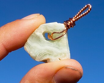 Caribbean Blue Calcite Copper Wire Wrap Pendant - Pakistan