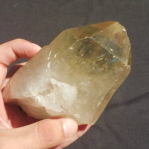 Natural Citrine Point - Brazil - Rainbows, Shovel Face