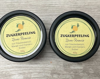 Zuckerpeeling Zitronen-Rosmarin mit Traubenkernöl, Mango- und Cupuacubutter - Soapisch