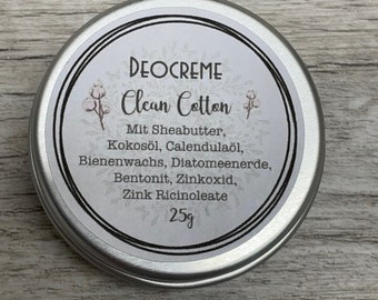 DEOCREME *CLEAN COTTON* fresh unisex fragrance - without baking soda and starch, vegan