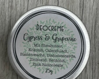 DEOCREME *Cypress & Grapevine* spicy-green scent - without baking soda and starch