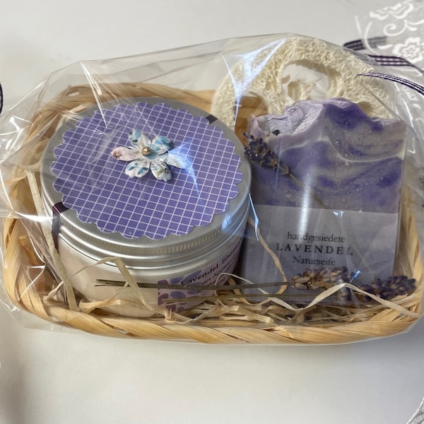 Geschenkset Lavendelseife und Lavendel Sheasahne - Lavender Soap and Lavender Whipped Shea Butter Gift Set - Soapisch