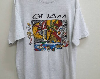 Sale!! Vintage GUAM Surfing T-Shirt Hawaii Island Aloha Top Tee Made USA