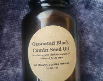 Ozonated, organic, vegan, nongmo unrefined, cold-pressed black cumin seed oil