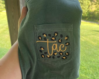 Monogrammed Cheetah Embroidered Pocket T-Shirt