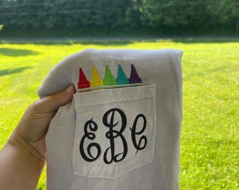 Monogrammed Back to School Teacher Embroidered Pocket T-Shirt