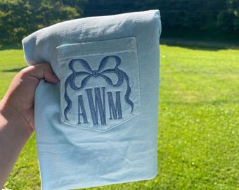 Monogrammed Embroidered Pocket T-Shirt With Bow Frame