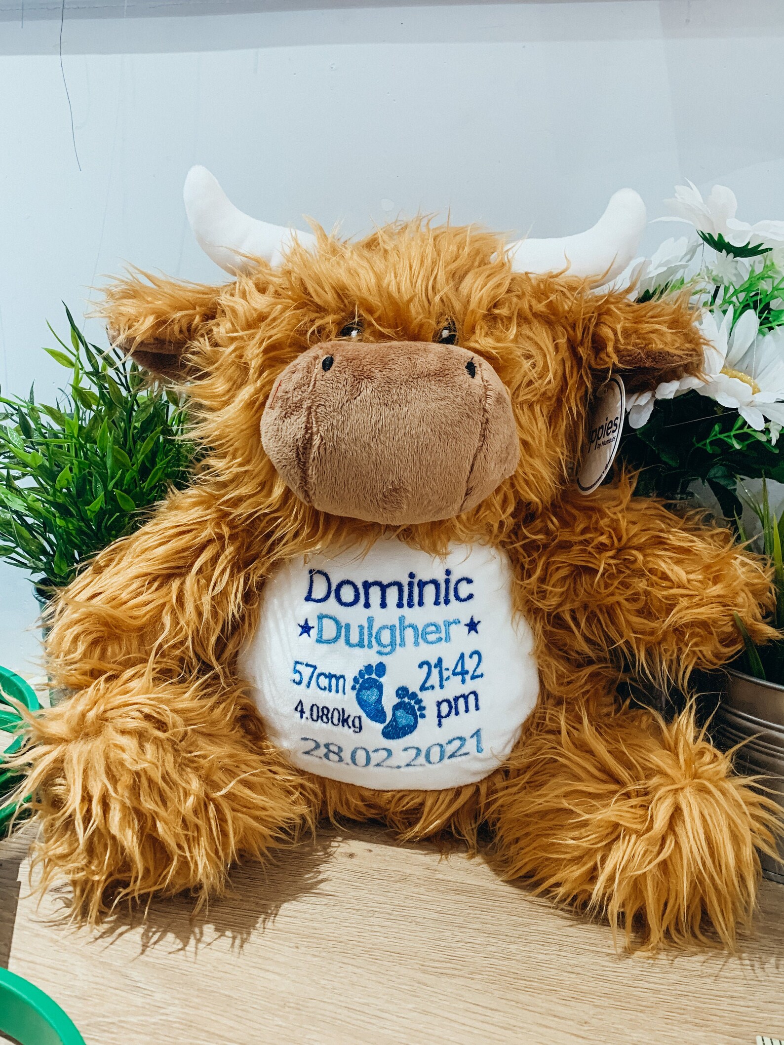 Personalised New Baby Highland Cow Teddy Bear Embroidered Etsy