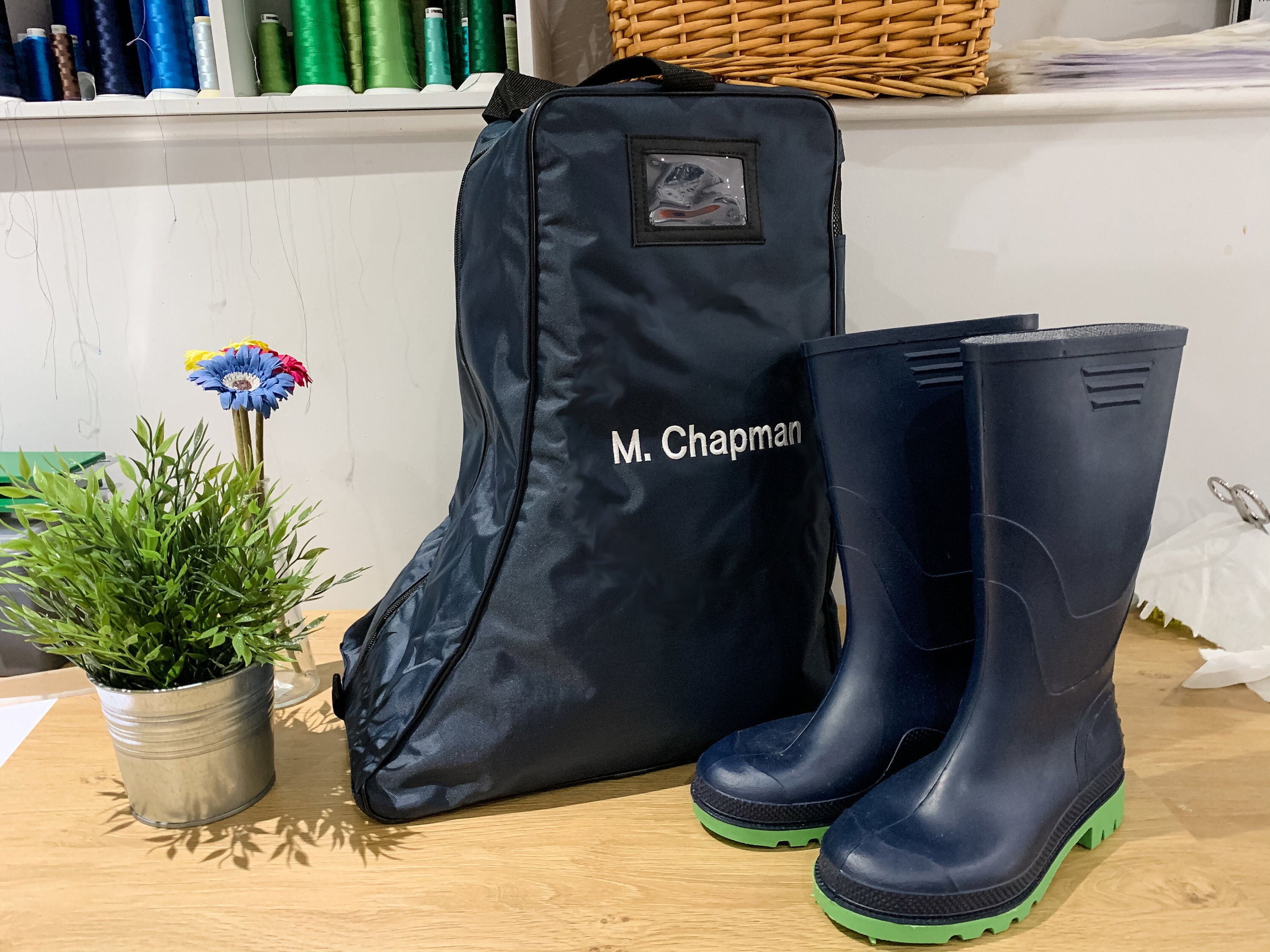 Personalised Welly Boot Bag Embroidered Name or Initials Riding Wellington Horse Riding Boot Holder Muddy Boot Bag Home & Living Storage & Organisation Shoe Storage 
