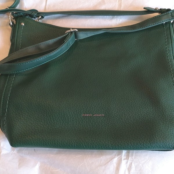 Gorgeous Brand New Dark Green Faux-leather Designer-style Shoulder-Bag with Detachable handle ~ Green Handbag - 2 zip compartments UK Seller