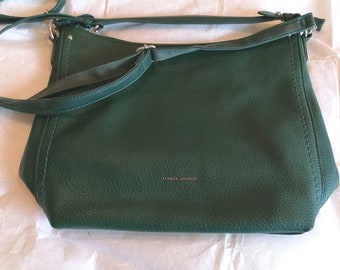 Gorgeous Brand New Dark Green Faux-leather Designer-style Shoulder-Bag with Detachable handle ~ Green Handbag - 2 zip compartments UK Seller